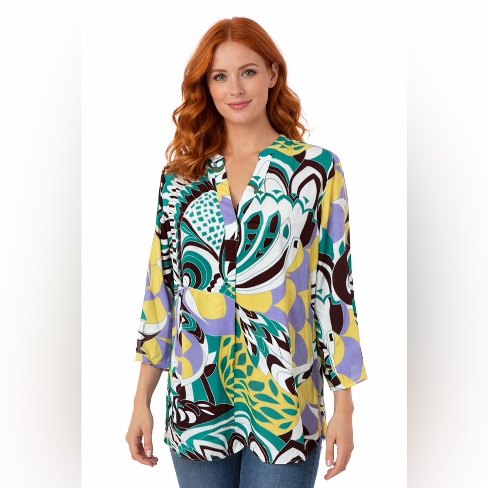 NWT Cupcakes and Cashmere Abstract Print Tunic Blouse Medium | Boho Mod Retro